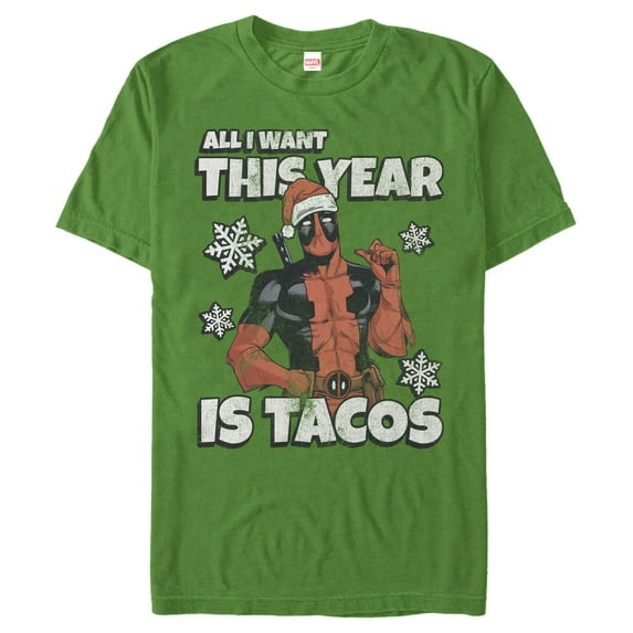 Men's Marvel Christmas Deadpool Santa Tacos Graphic Tee Kelly Green Small