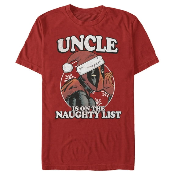Men's Marvel Christmas Deadpool Uncle on Naughty List Graphic Tee Red Medium