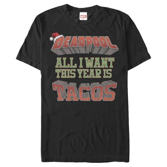 Men's Marvel Christmas Deadpool Wants Tacos Graphic Tee Black X Large