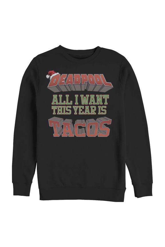 Men's Marvel Christmas Deadpool Wants Tacos Sweatshirt Black Medium