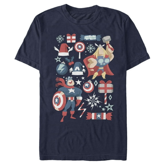 Men's Marvel Christmas Festive Hero Icons Graphic Tee Navy Blue Small