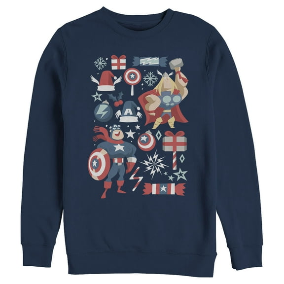Men's Marvel Christmas Festive Hero Icons Sweatshirt Navy Blue 2X Large