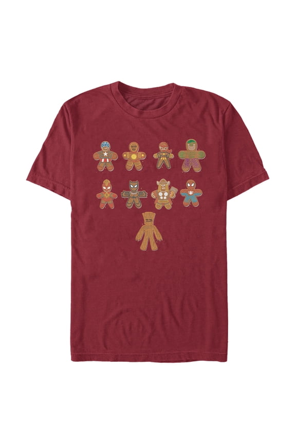 Men's Marvel Christmas Gingerbread Cookie Avengers Graphic Tee Cardinal Large