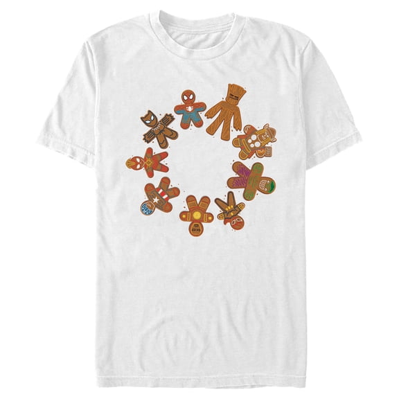 Men's Marvel Christmas Gingerbread Cookie Circle Graphic Tee White 2X Large