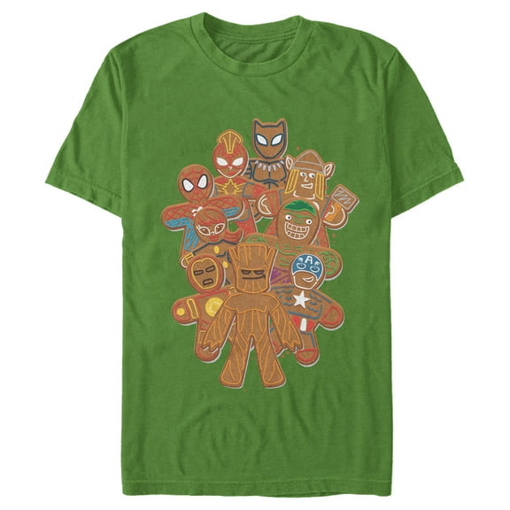 Men's Marvel Christmas Gingerbread Cookie Heroes  Graphic Tee Kelly Green Medium