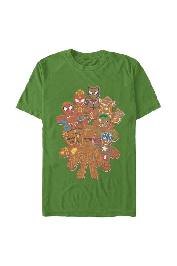 Men's Marvel Christmas Gingerbread Cookie Heroes Graphic Tee Kelly Green Medium