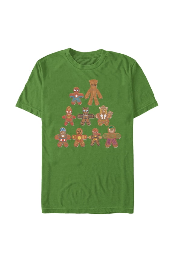 Men's Marvel Christmas Gingerbread Cookie Tree Graphic Tee Kelly Green 3X Large