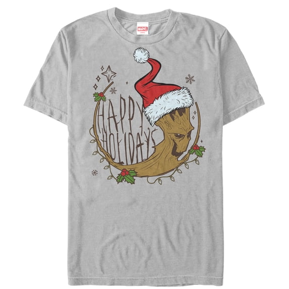 Men's Marvel Christmas Guardians of the Galaxy Groot Cartoon Graphic Tee Silver Large