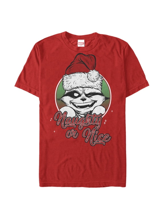 Men's Marvel Christmas Guardians of the Galaxy Naughty Rocket Graphic Tee Red 2X Large
