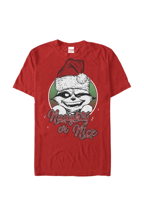 Men's Marvel Christmas Guardians of the Galaxy Naughty Rocket Graphic Tee Red X Large