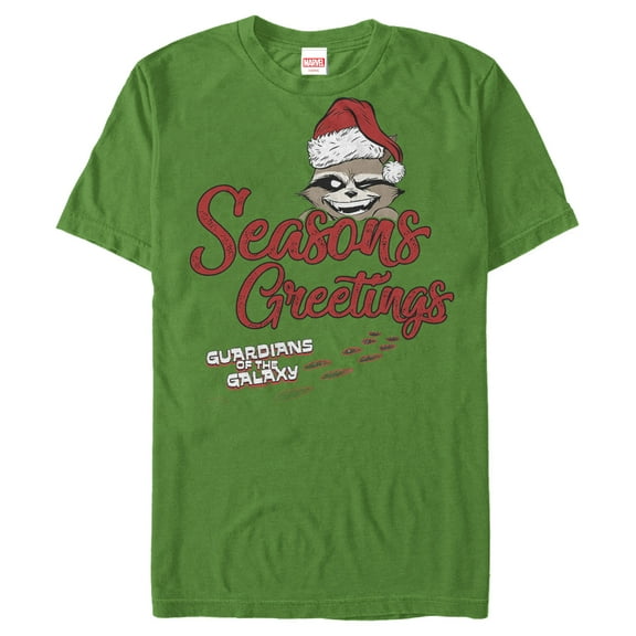 Men's Marvel Christmas Guardians of the Galaxy Rocket Seasons  Graphic Tee Kelly Green Small