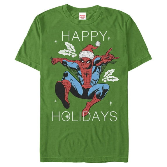 Men's Marvel Christmas Holly Spider-Man Graphic Tee Kelly Green Large