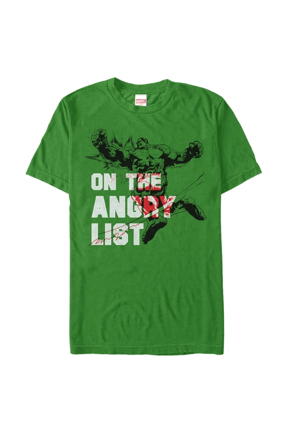 Men's Marvel Christmas Hulk Angry List Graphic Tee Kelly Green 3X Large