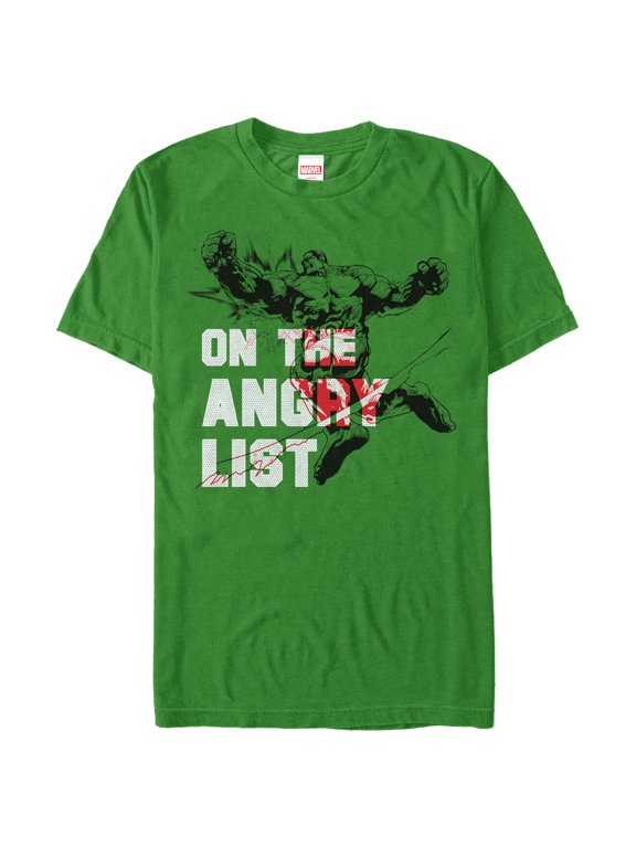 Men's Marvel Christmas Hulk Angry List Graphic Tee Kelly Green Small