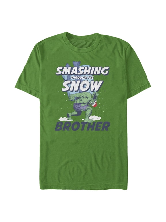 Men's Marvel Christmas Hulk Brother Snow Graphic Tee Kelly Green 3X Large