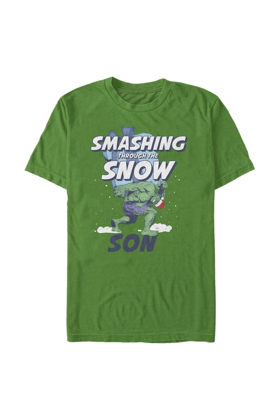 Men's Marvel Christmas Hulk Son Snow Graphic Tee Kelly Green X Large