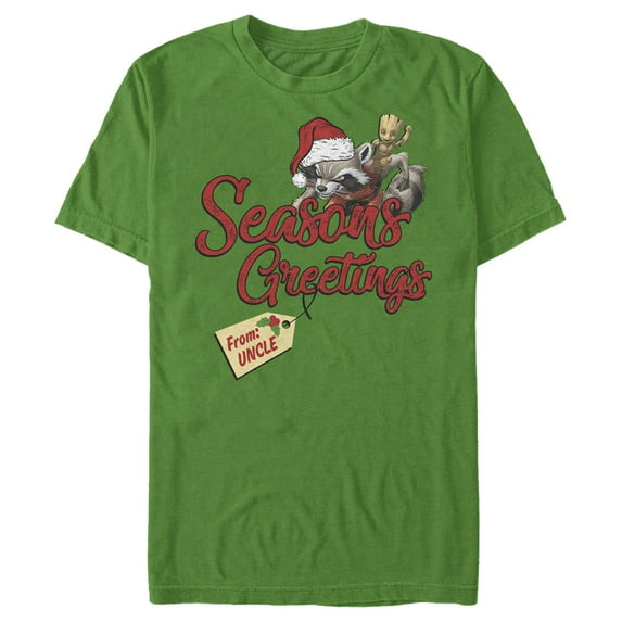 Men's Marvel Christmas Rocket & Groot Uncle Greetings Graphic Tee Kelly Green Small