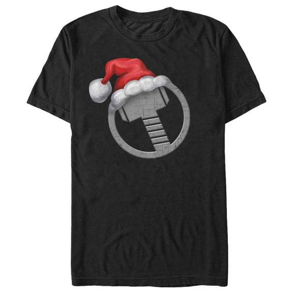 Men's Marvel Christmas Santa Thor Hammer  Graphic Tee Black X Large