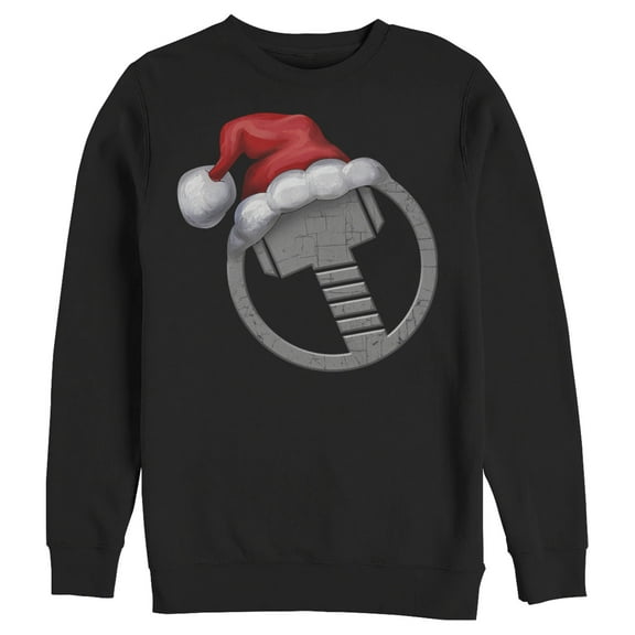 Men's Marvel Christmas Santa Thor Hammer Sweatshirt Black X Large