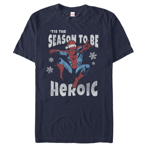 Men's Marvel Christmas Spider-Man Heroic Season Graphic Tee Navy Blue 3X Large
