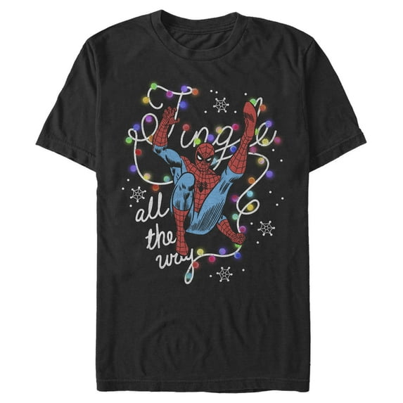 Men's Marvel Christmas Spider-Man Jingle All the Way Lights Graphic Tee Black 2X Large