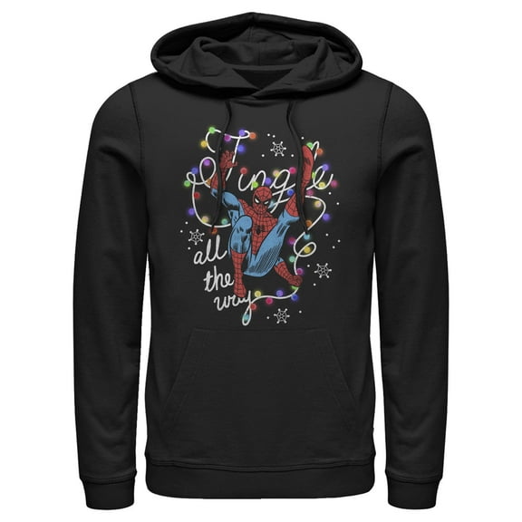 Men's Marvel Christmas Spider-Man Jingle All the Way Lights  Pull Over Hoodie