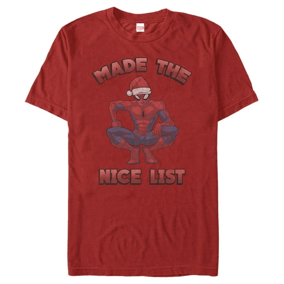 Men's Marvel Christmas Spider-Man Nice List Graphic Tee Red 2X Large