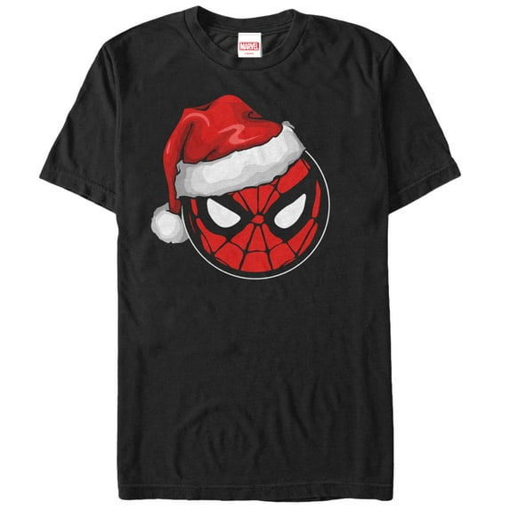Men's Marvel Christmas Spider-Man Santa Hat Graphic Tee Black Large