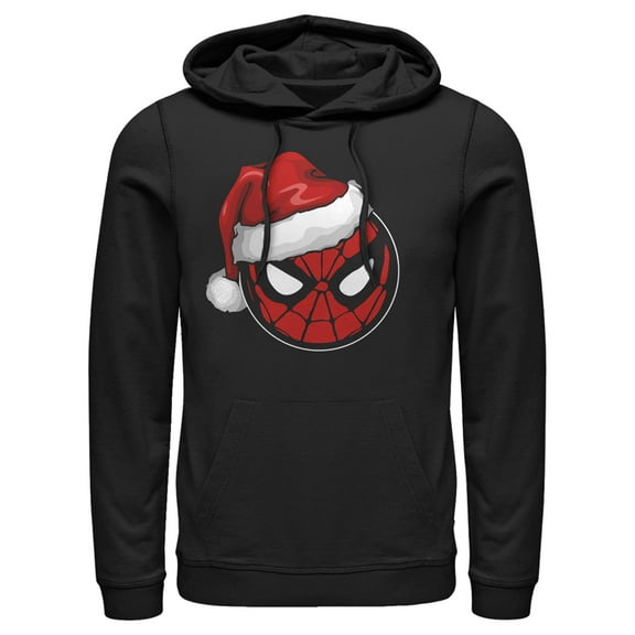 Men's Marvel Christmas Spider-Man Santa Hat Pull Over Hoodie Black Small