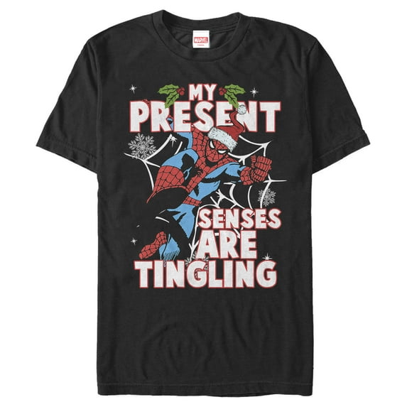 Men's Marvel Christmas Spider-Man Senses Graphic Tee Black X Large