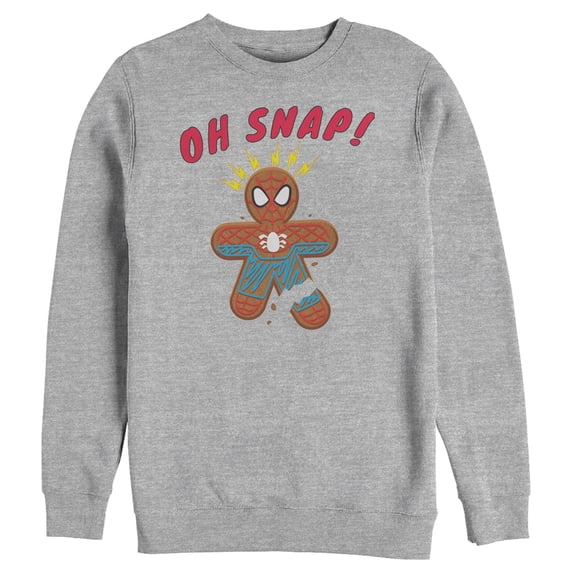Men's Marvel Christmas Spider-Man Snap Gingerbread Cookie Sweatshirt Athletic Heather 2X Large