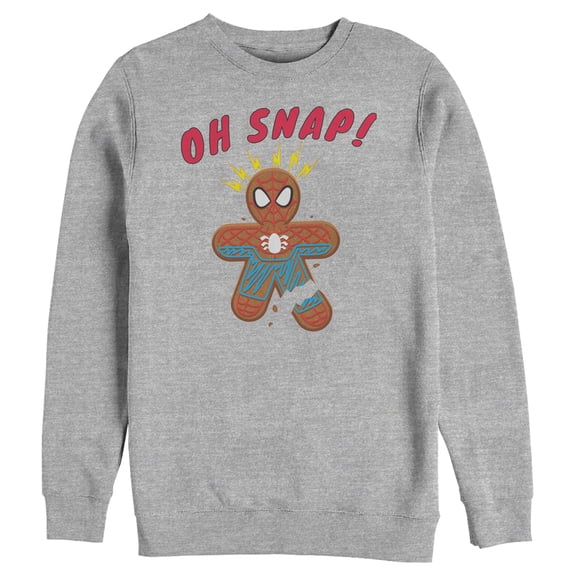 Men's Marvel Christmas Spider-Man Snap Gingerbread Cookie Sweatshirt Athletic Heather Large