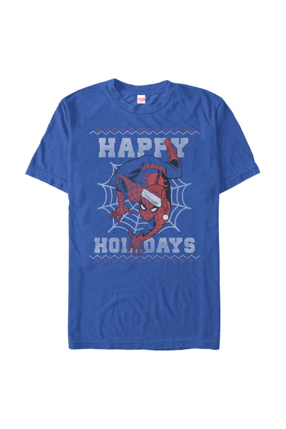 Men's Marvel Christmas Spider-Man Web Graphic Tee Royal Blue Large