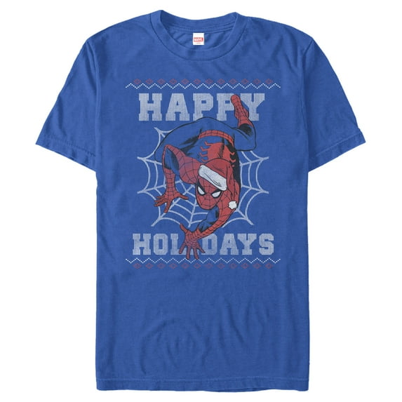 Men's Marvel Christmas Spider-Man Web Graphic Tee Royal Blue X Large