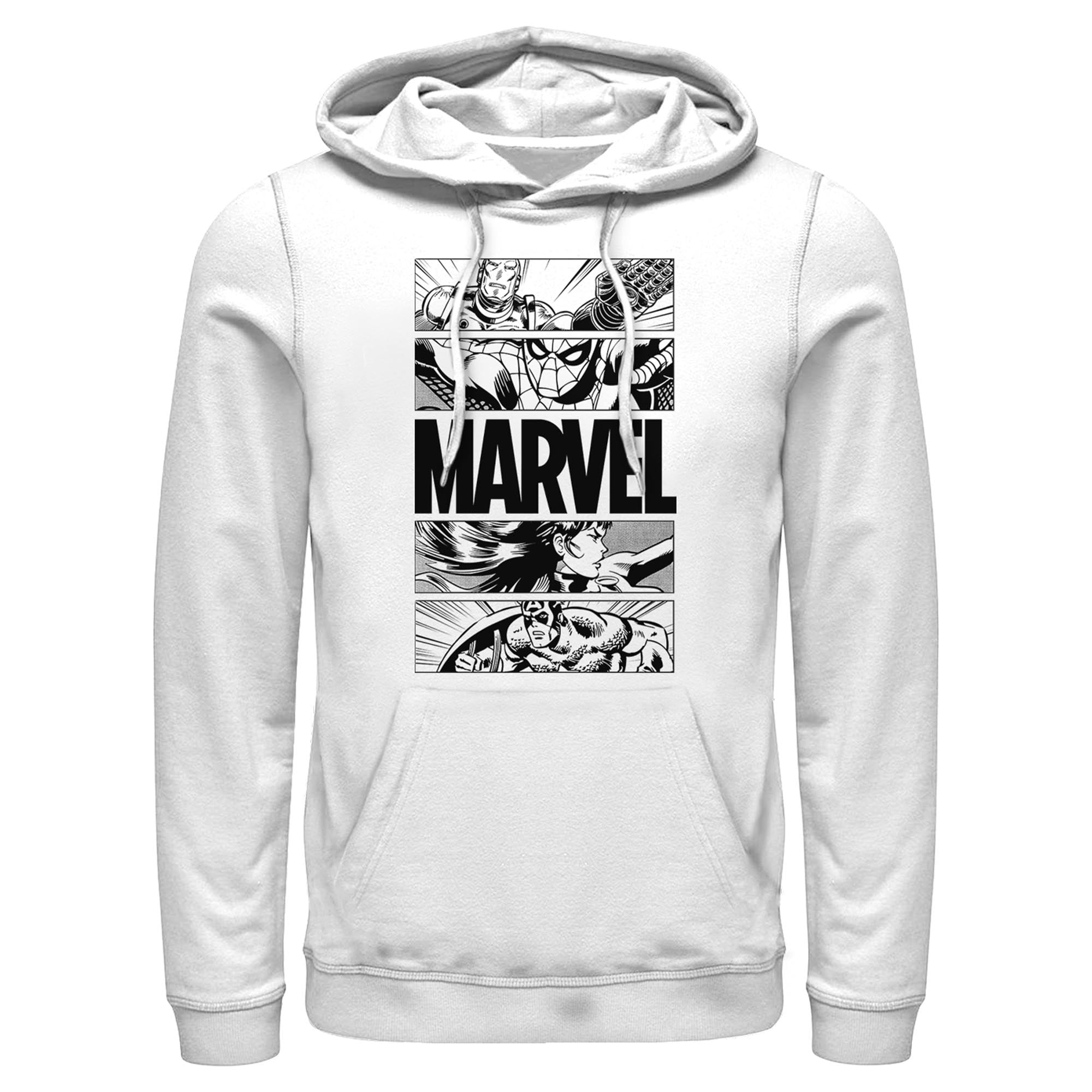 Men s Marvel Classic Black and White Avengers Comic Panels Pull Over Hoodie Walmart