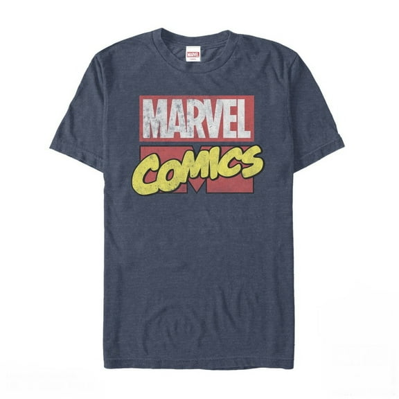 Men's Marvel Classic Distressed Logo  Graphic Tee Navy Blue Heather Medium