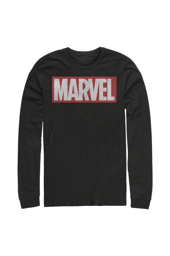 Men's Marvel Classic Distressed Logo Long Sleeve Shirt Black Large