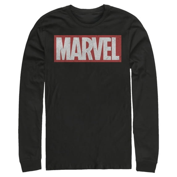 Men's Marvel Classic Distressed Logo Long Sleeve Shirt Black Large