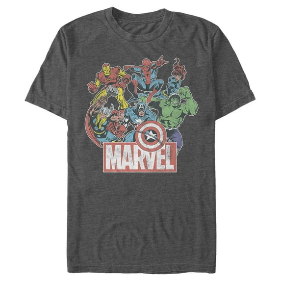 Men's Marvel Classic Hero Collage Graphic Tee Charcoal Heather Small