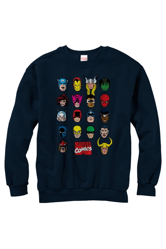 Men's Marvel Comic Book Faces Sweatshirt Navy Blue Small