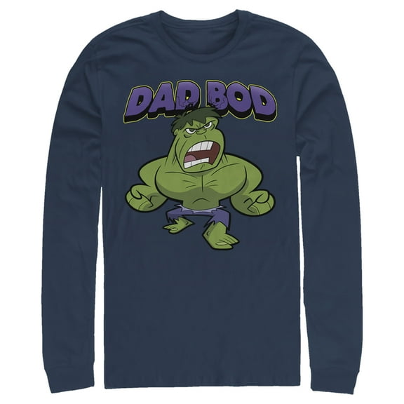 Men's Marvel Dad Bod Cartoon Hulk  Long Sleeve Shirt Navy Blue 2X Large