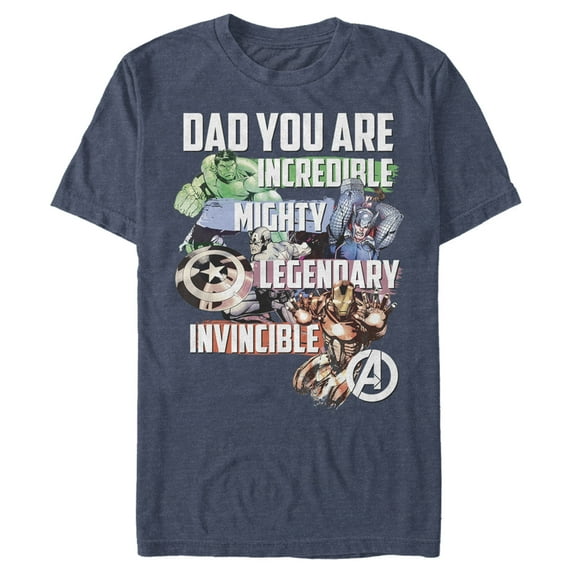 Men's Marvel Dad You are Incredible Mighty Legendary Invincible Graphic Tee Navy Blue Heather Small