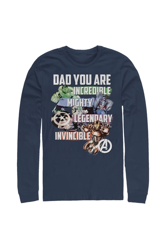 Men's Marvel Dad You are Incredible Mighty Legendary Invincible Long Sleeve Shirt Navy Blue 2X Large