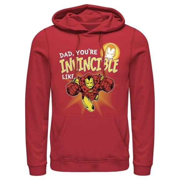 Men's Marvel Dad You're Invincible Like Iron Man Pull Over Hoodie Red X Large