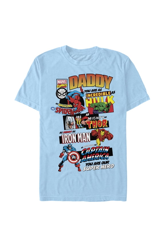 Men's Marvel Daddy You are Our Super Hero Graphic Tee Light Blue Medium
