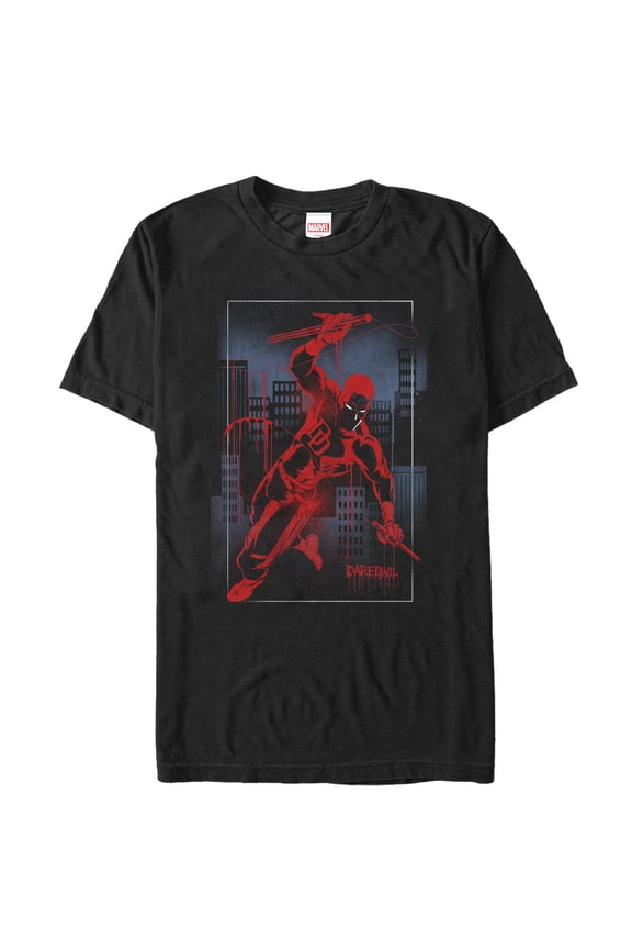 Men's Marvel Daredevil Cityscape Graffiti Graphic Tee Black Large
