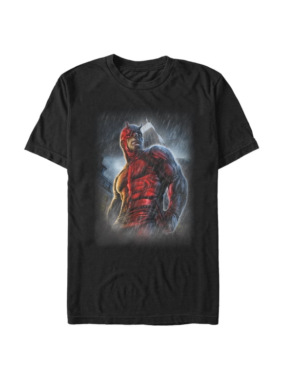 Men's Marvel Daredevil Superhero City Rain Graphic Tee Black 3X Large
