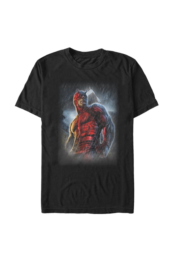 Men's Marvel Daredevil Superhero City Rain Graphic Tee Black Small