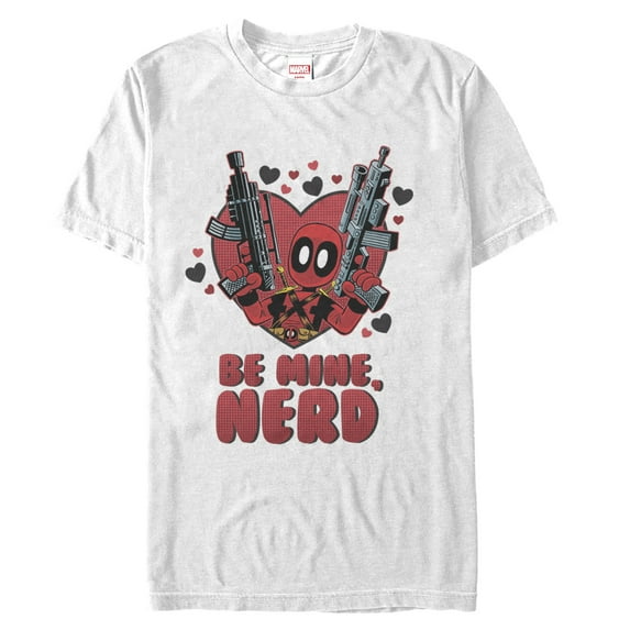 Men's Marvel Deadpool Be Mine Nerd Graphic Tee White Small