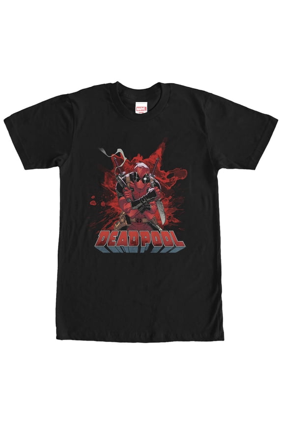 Men's Marvel Deadpool Blood  Graphic Tee Black Large